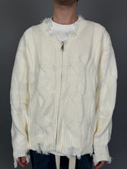 Cardigan Sfrangiato Zip Bianco