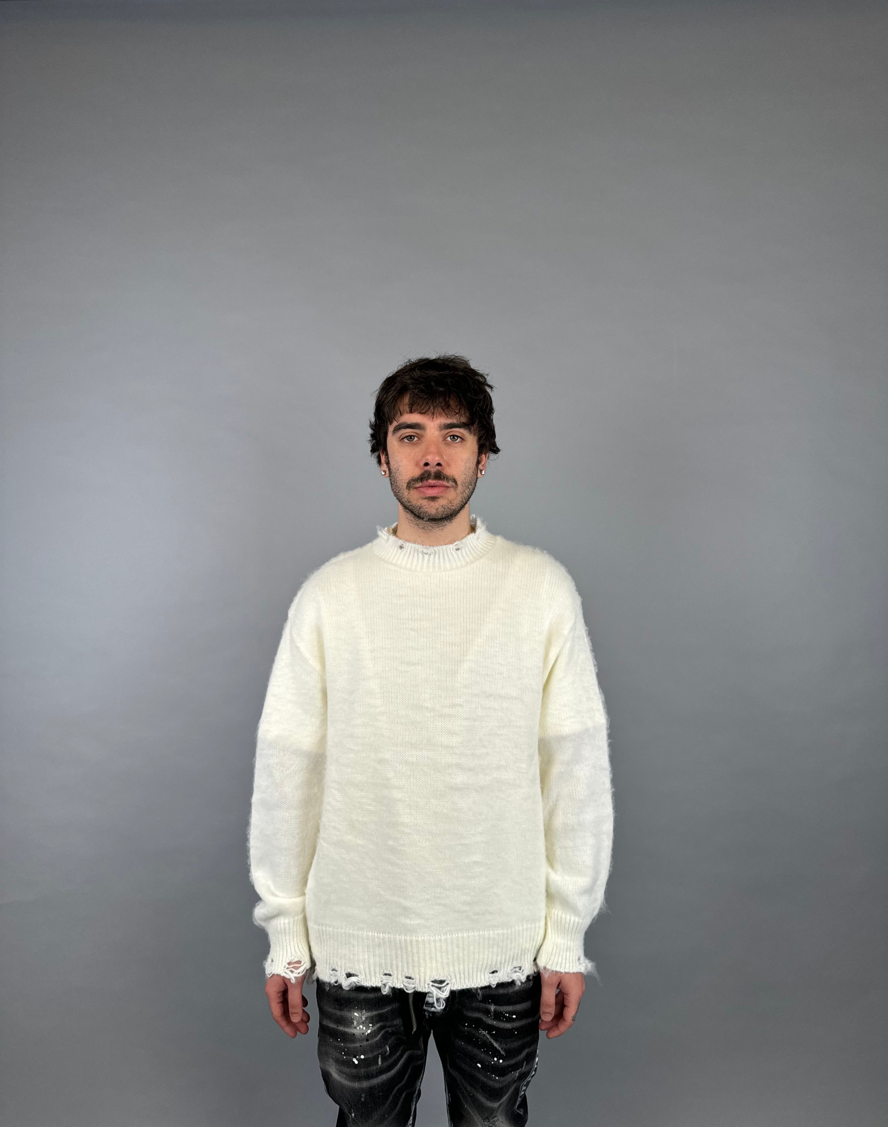 Maglione Sfrangiato Bianco