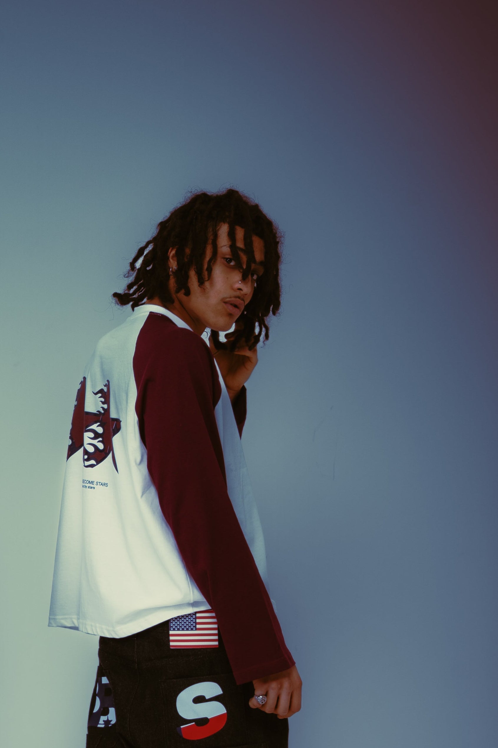 Long Sleeves Fire Stars White